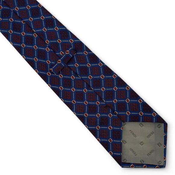 Vintage Fendi Men's 100% Italian Silk Allover Monogram Logo Neck Tie Blue/Red - Picture 4 of 9